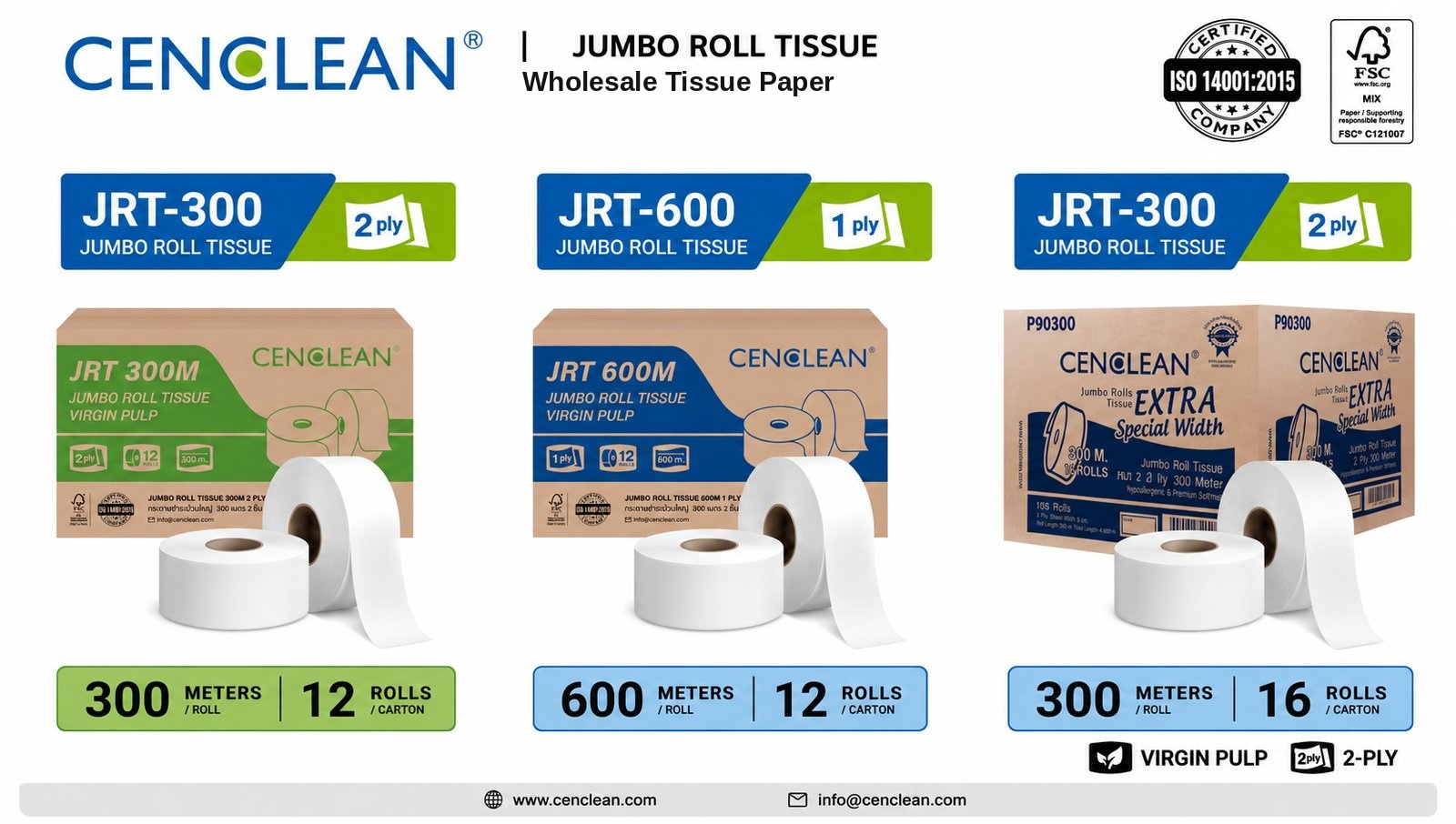 CENCLEAN Jumbo Roll Tissue JRT-300 JRT-600