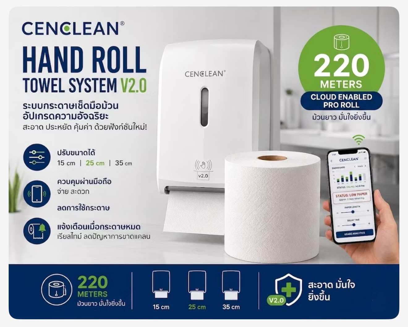 CENCLEAN Hand Roll Towel System V2.0 — Cloud Enabled Smart Hygiene